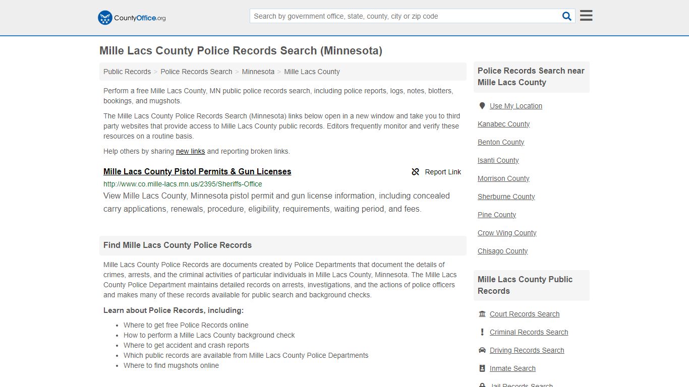 Mille Lacs County Police Records Search (Minnesota) - County Office